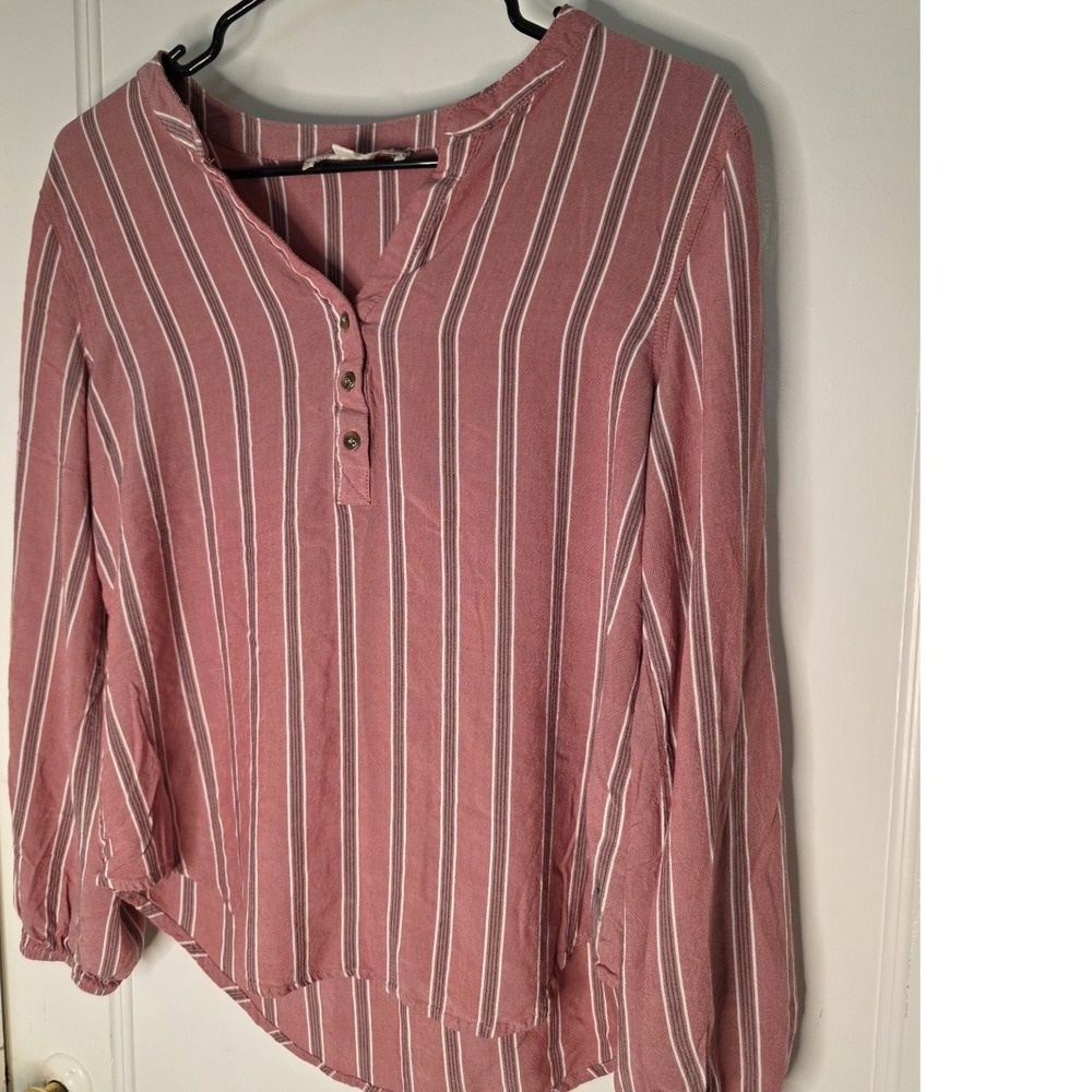 Pink Rose Striped Blouse Top Women's Boho Cottagecore Med - Picture 3 of 6